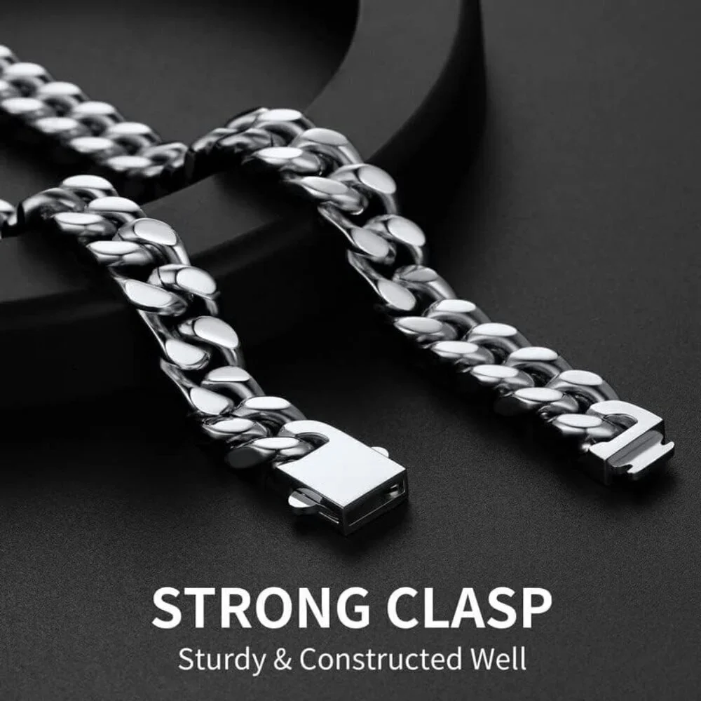 Men's 12mm Width Steel Silver 18K Gold Plated Cuban Hip Hop Chain Jewelry